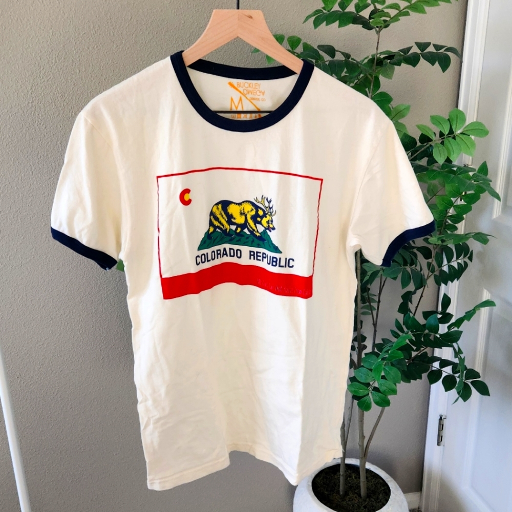 Buckley Omega Ringer Tee Medium Colorado Republic Flag Retro California Unisex